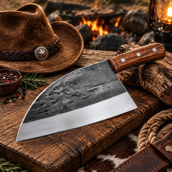 Stag Steel hand forged Serbian cleaver knife with wooden handle