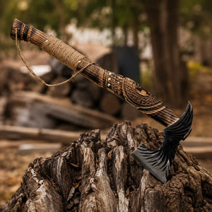 Handmade Norse Viking Axe with Decorative Carved Handle