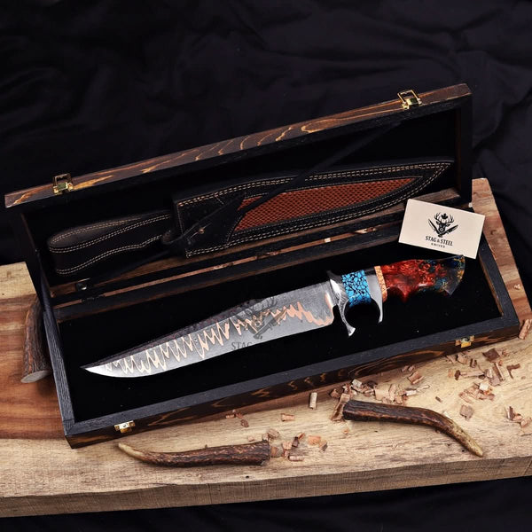 wooden box  of copper damascus knife packaging