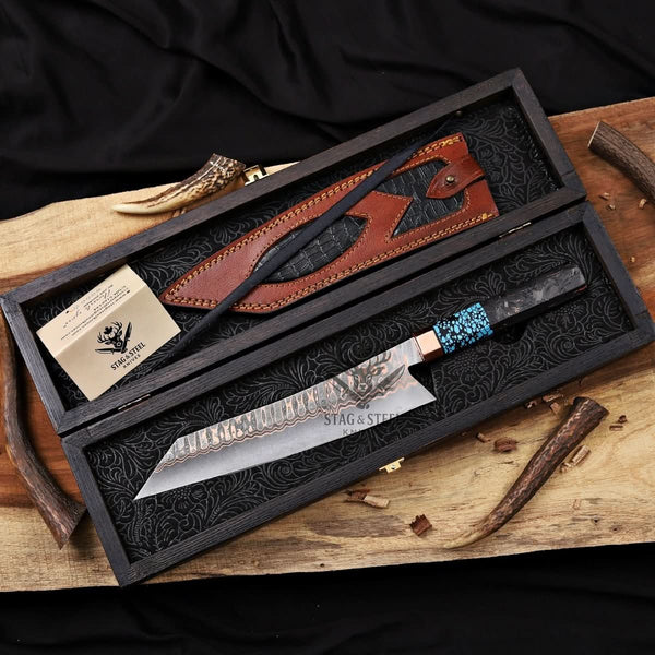 Personalized Cu Mai Damascus Chef Knife  - Carbon Fiber Handle